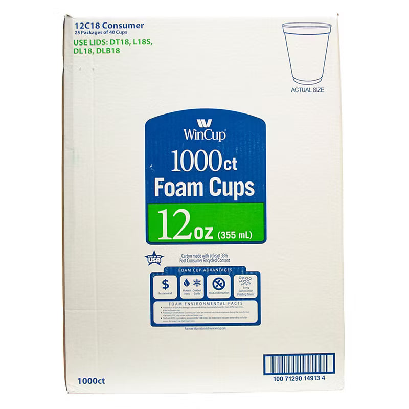 WINCUP FOAM CUPS 12oz 1000ct
