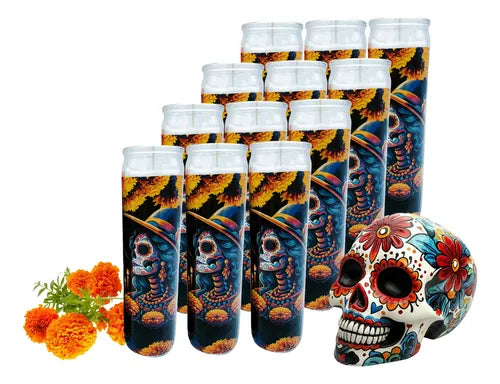 VELADORA CATRINA AZUL 12 CT